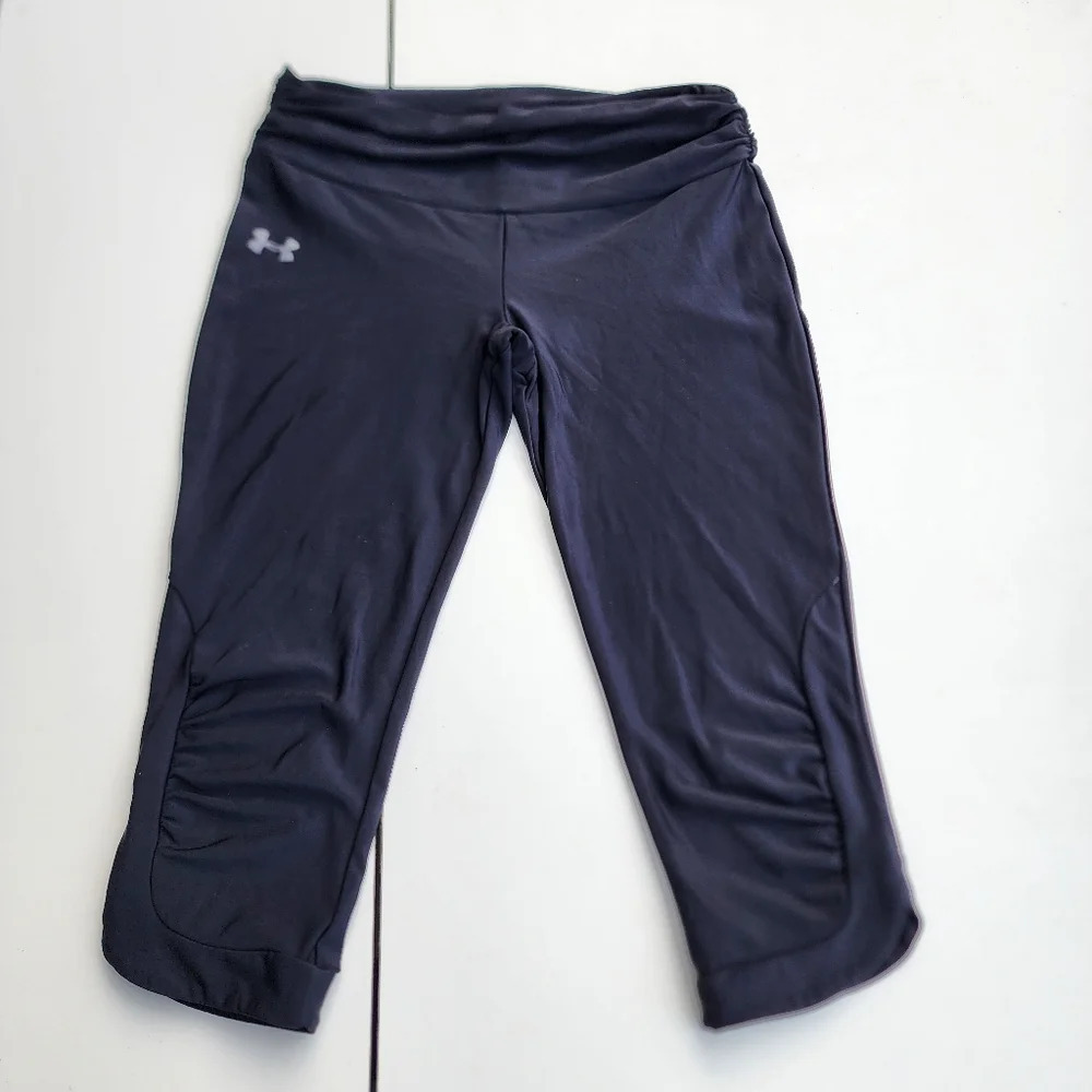 Under Armour Womens Heatgear Compression Black Capri Leggings Rutched Active M